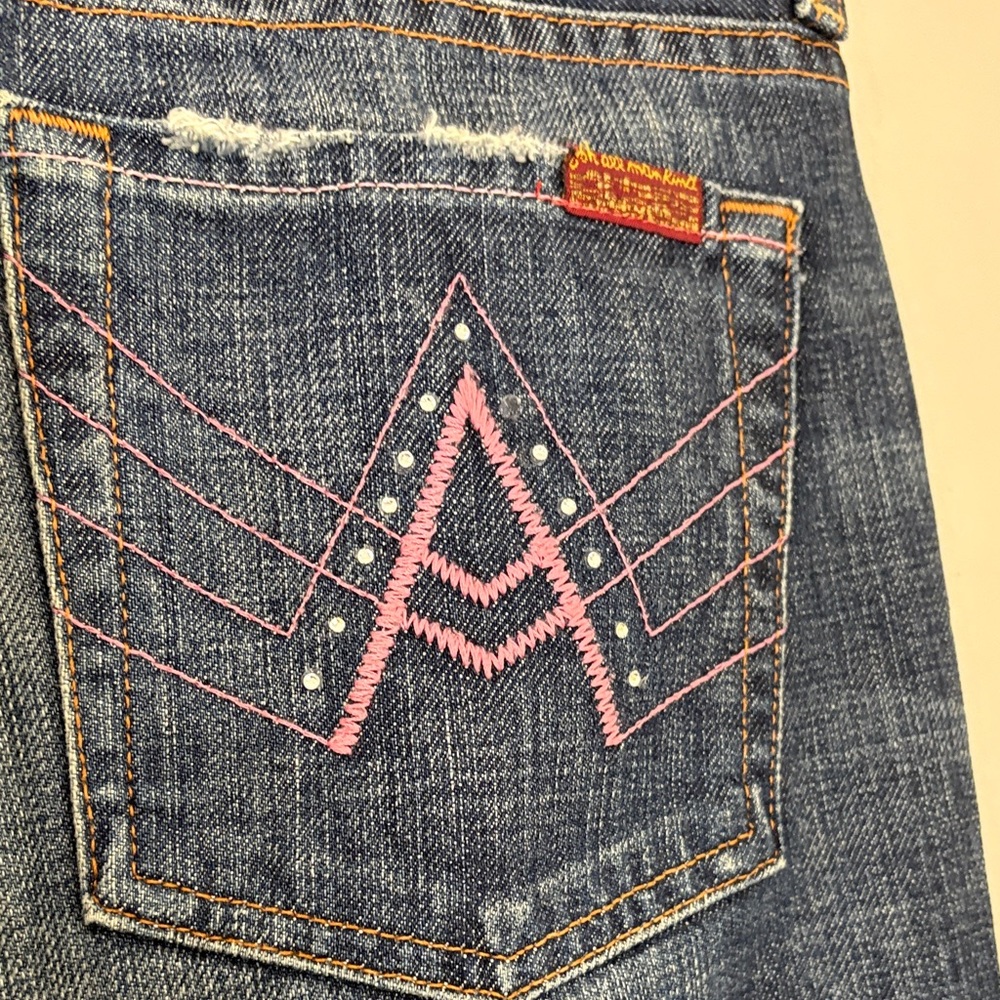 7 For All Mankind A Pocket Jeans Y2K Flare Pink Embellished Faded Denim Size 29 - Picture 10 of 15